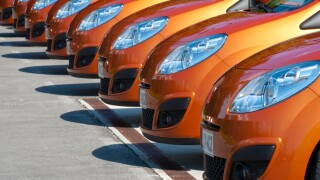 New car row of brand new Renault Twingo cars, UK