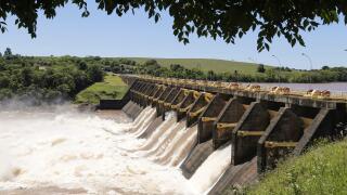 Floodgates of Reservoir Doctor Maia Filho formed by the River Jacui. Image shot 10/2014. Exact date unknown.