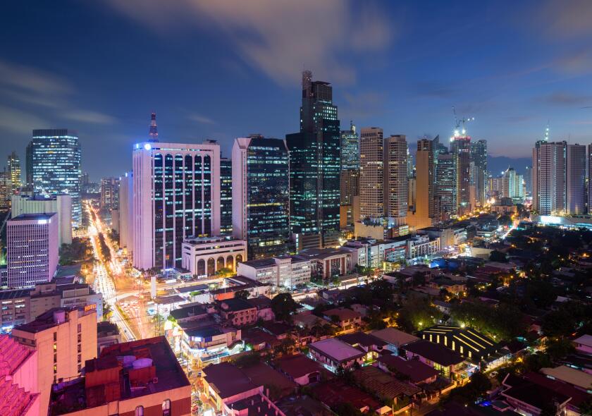 Eleveted, night view of Makati, the business district of Metro Manila.