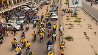 Benin, Cotonou, downtown and its motorbikes taxis called Zems