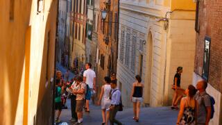 The view down Costa dell'Incrociata in Siena, Italy.