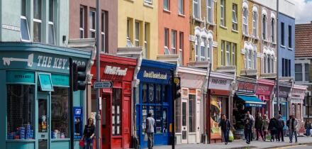 Shops on High Road Leyton, London, England, United Kingdom, UK