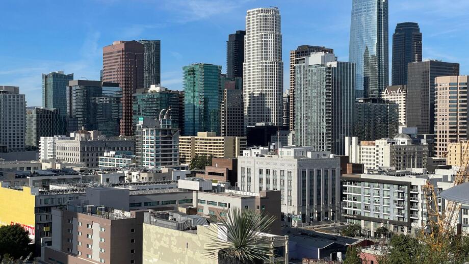 The downtown Los Angeles skyline on a clear day. Los Angeles, California, USA