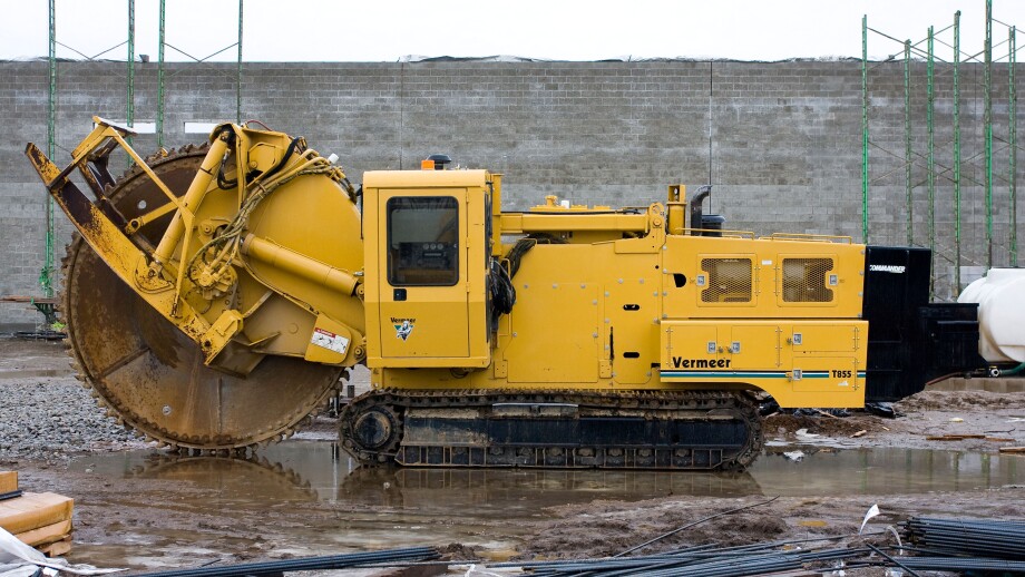 Vermeer Trenching machine on construction site.