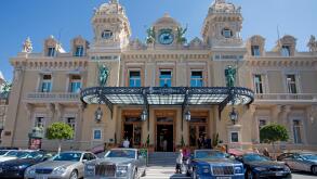 Rolls Royce, Bentley and other luxury cars at Casino Monte-Carlo, Place du Casino, Monte Carlo, Principality of Monaco, Cote d'Azur, french riviera