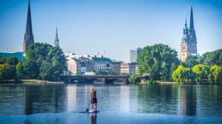 Deutschland, Hamburg, Alster, Aussenalster, paddeln, paddling, Stand Up Paddling