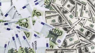 Dollars and euros. Image shot 09/2017. Exact date unknown.