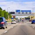 Motorway traffic in the UK. Cars driving on British motorways in England