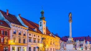 Town Hall and Plague Monument on the Maribor Main Square, Slovenia.