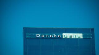 Danske Bank logo and sign on modern office building in Vilnius, Lithuania