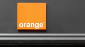 Orange logo on a wall
