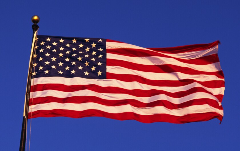 US Flag, blue sky