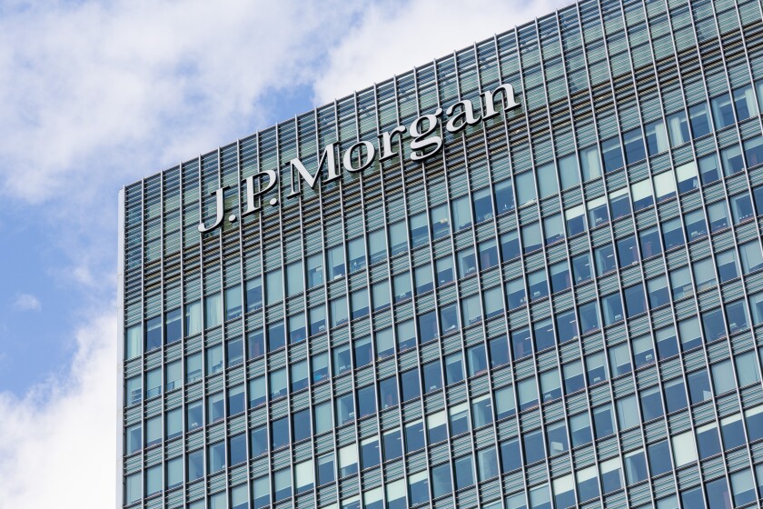 Logo or sign for JP Morgan in Canary Wharf