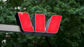 Brisbane, Queensland, Australia - 20th December 2019 : View of the Westpac bank logo hanging in front of the bank entrance in Elizabeth street in Bris