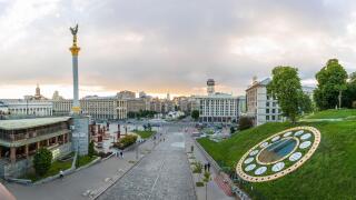 Independence Square in the centre of Kyiv city at sunset.
