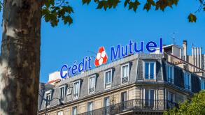 "Credit Mutuel" bank signage, Montparnasse, Paris, France.