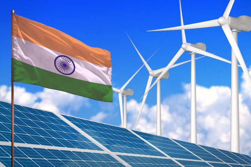 India solar and wind energy, renewable energy concept with solar-adobe-Jan2022