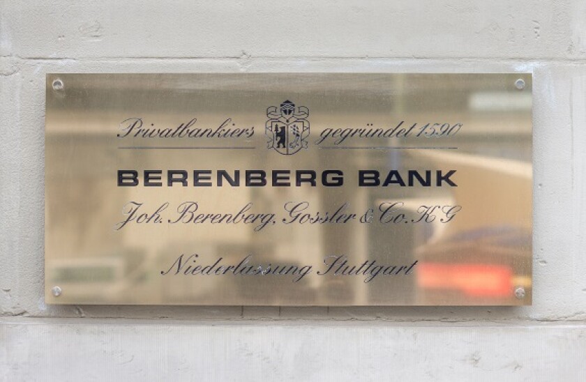 nameplate of the stuttgart branch office of _berenberg bank_ bankers, stuttgart, baden-wuerttemberg, germany