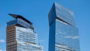 Exterior view of the towers housing the headquarters of the French banking group BPCE