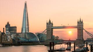 London, Tower bridge and Shard London Bridge at sunset