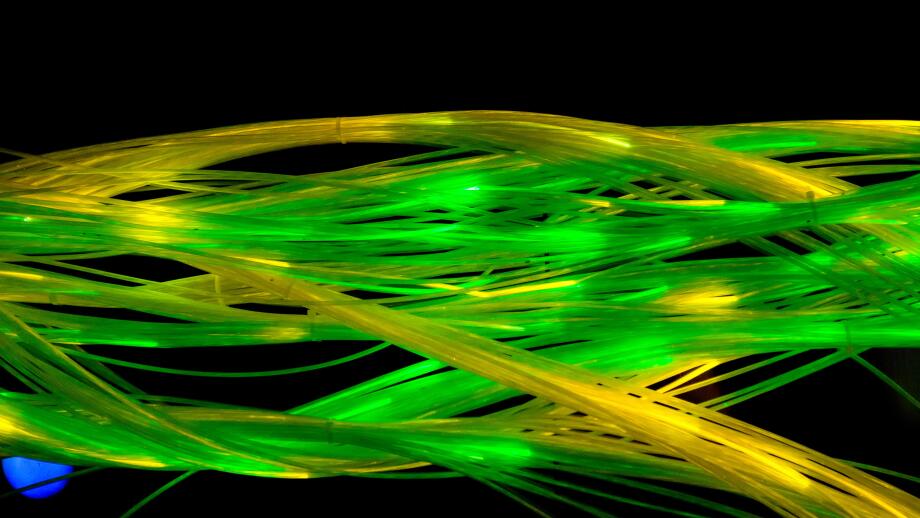 Colorful yellow and green fiber optics transparent tubes