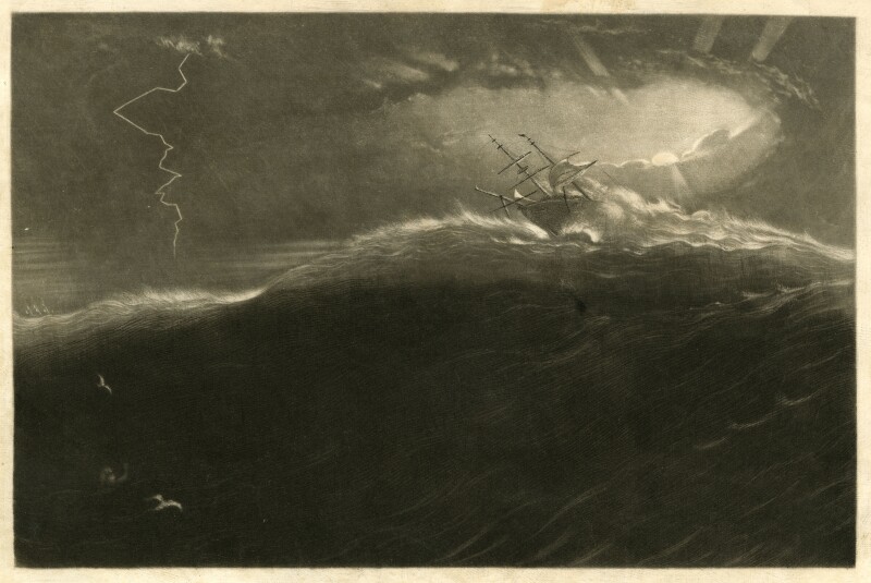 1848 engraving, "Overboard in the Gulf."  Note small figure in dark waves in left corner near birds.. Image shot 03/2009. Exact date unknown.