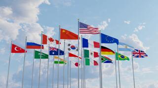 G20 flag summit Silk waving flags countries of members Group of Twenty political 2022 world leaders unity meeting G 20 organization with flagpole on b