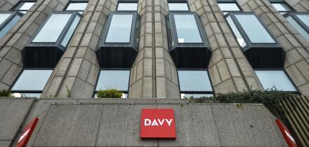 Davy logos seen at the entrance to Davy headquarters in Dawson Street in Dublin. Davy is Ireland's largest stockbroker, wealth manager, asset manager and financial advisor On Monday, 8 March, 2021, in Dublin, Ireland. (Photo by Artur Widak/NurPhoto)