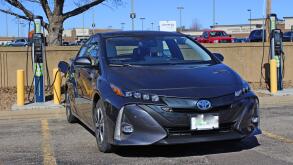 Toyota Electric Car Charging on evergy charger outdoors in parking lot