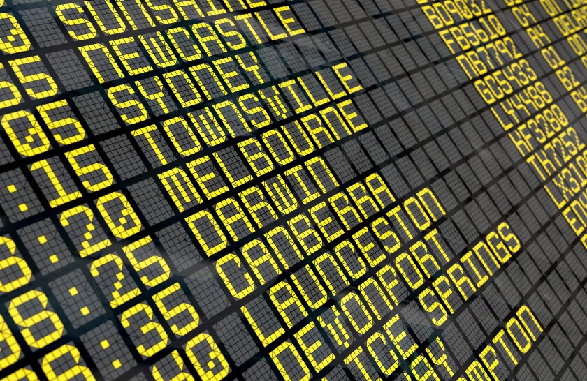 Airport Departure Board with Australian destinations