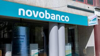 Chaves, Portugal - April 8, 2023: Facade with the Novobanco Bank sign and logo. Portugal