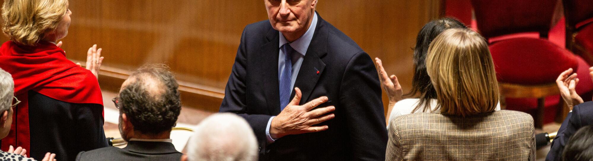 Paris, France, 04/12/2024, Paris, France. 04th Dec, 2024. French Prime Minister Michel Barnier was seen after the discussion of the motion of censure at the National Assembly. The French National Assembly has adopted a motion of censure against Prime Mini