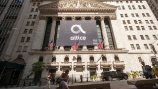 The New York Stock Exchange is decorated for the initial public offering of the cable company Altice USA on Thursday, June 22, 2017.  Altice USA is a subsidiary of Altice NV and is a merger of Cablevision Systems and Suddenlink Communications. It is the f