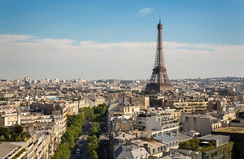 The Paris skyline and Eiffel Tower, France