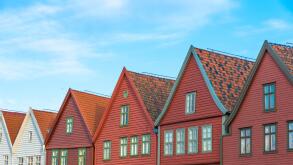 The colourful historic buildings of Bryggen in the City of Bergen, Norway