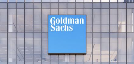 New York, NY, USA. May 2, 2022. Editorial Use Only, 3D CGI. Goldman Sachs Signage Logo on Top of Glass Building. Workplace of Investment Banking Compa