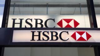 NEW YORK, USA - AUGUST 26, 2017: Detail from HSBC bank in New York, USA. With more than 7500 offices and 85000 employees it is one of the largest bank