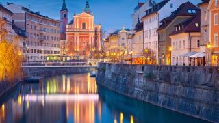 Ljubljana.  Image of Ljubljana, Slovenia during twilight blue hour.