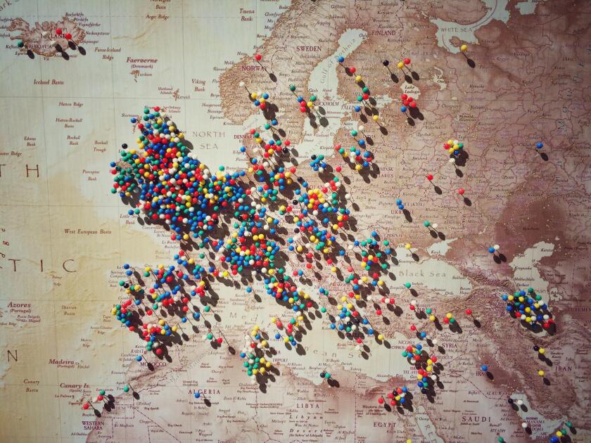 Europe map with pins reflecting London visitors