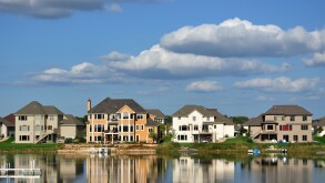 Luxury houses USA - American residential executive house homes on a suburban lake complex