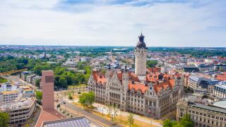 High angle view of New Town Hall in Leipzig city