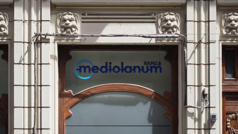 TURIN - CIRCA AUGUST 2021: Mediolanum Banca shopfront