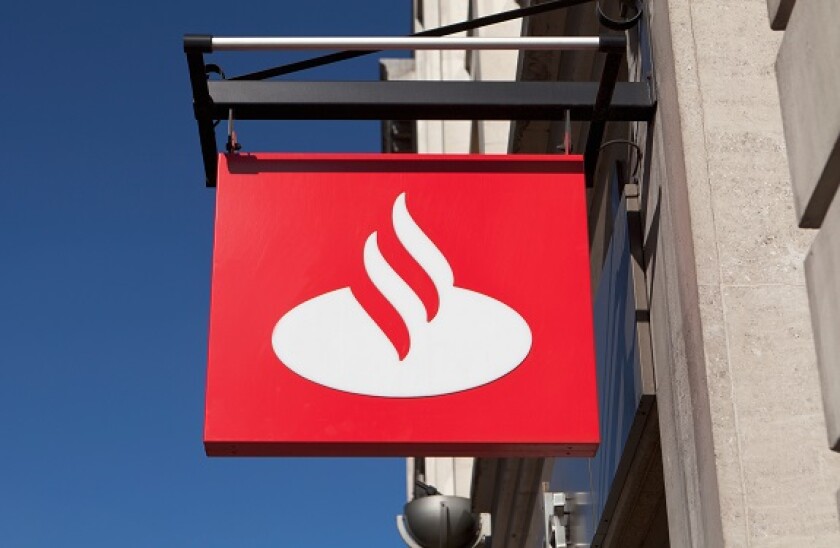 Santander bank sign, UK