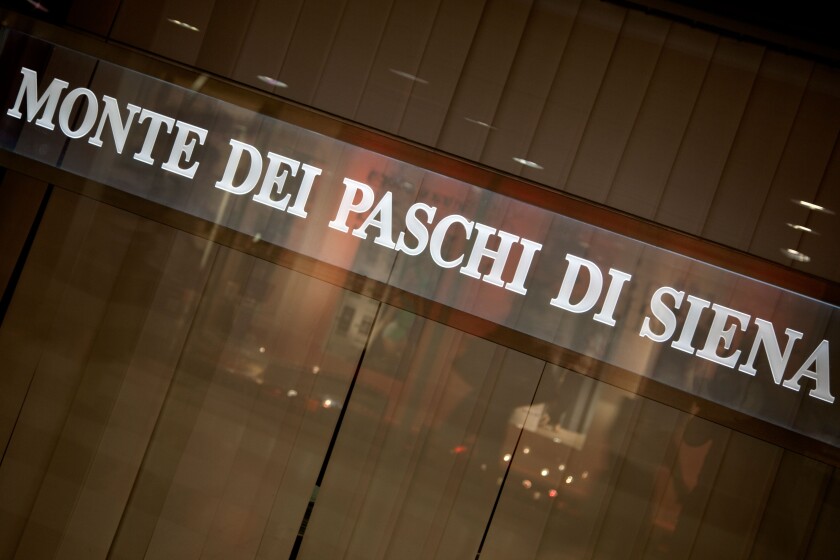 Branch of Monte Dei Paschi Di Siena in central Florence - one of the major Italian banks in trouble