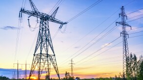 Industrial landscape with high voltage power lines