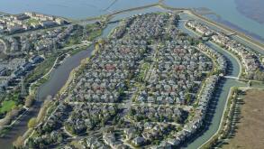 Aerial view of suburb, San Carlos, California, United States