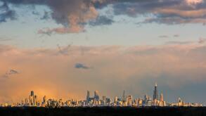 Chicago, Illinois - The Chicago skyline, photographed from Rosemont, Illinois, near O'Hare Airport.