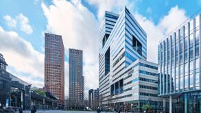 Netherlands, Amsterdam - April 07, 2024: Houthoff Buruma Office (Ito Building) at business district Zuidas, Gustav Mahlerplein