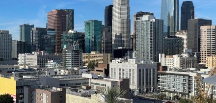 The downtown Los Angeles skyline on a clear day. Los Angeles, California, USA