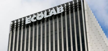 A logo sign outside of the headquarters of Ecolab, Inc., in St. Paul, Minnesota on October 24, 2015.